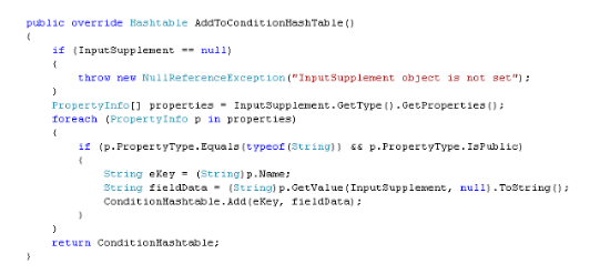 C#.net code snippet demonstrating reflection