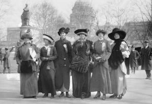 Suffragettes in 1910's dresses and hats
